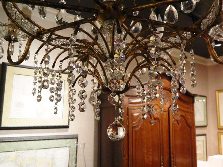 Italian Early 20th Century Eight Branch Venetian Style Brass and Crystal Chandelier