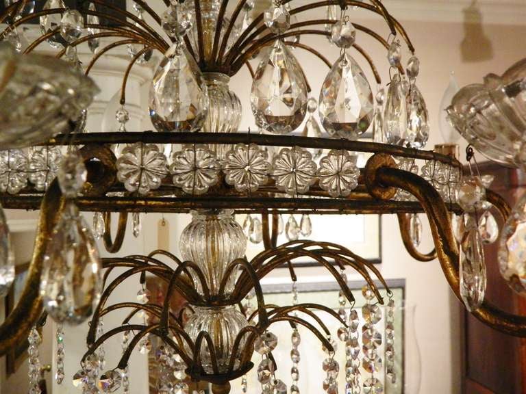 Early 20th Century Eight Branch Venetian Style Brass and Crystal Chandelier 1