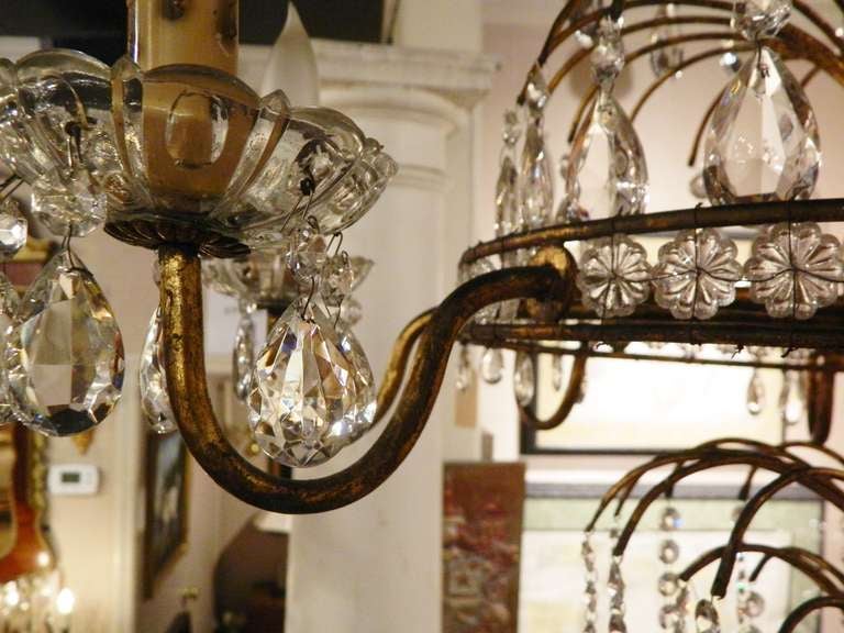 Early 20th Century Eight Branch Venetian Style Brass and Crystal Chandelier 2
