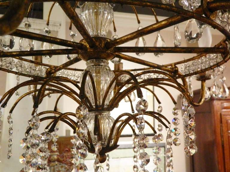 Early 20th Century Eight Branch Venetian Style Brass and Crystal Chandelier 3