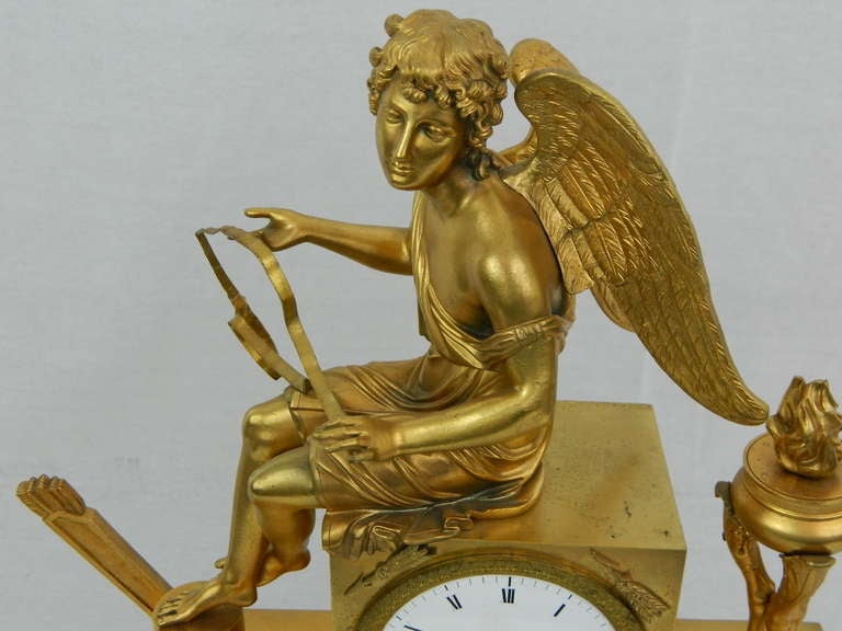 19th Century French Bronze Dore Mantel Clock In Good Condition In Savannah, GA