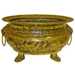 19th Century Brass Jardiniere or Planter with Lion Ring Handles