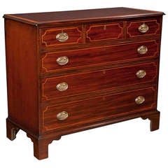 Circa 1800s Inlaid Sheraton Mahogany Chest with Satinwood Cross Banded Top