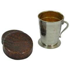 19th Century Folding Cup in Original Alligator Case