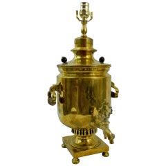 Samovar russe en laiton du 19ème siècle, à la manière de Tulsky, adapté comme lampe