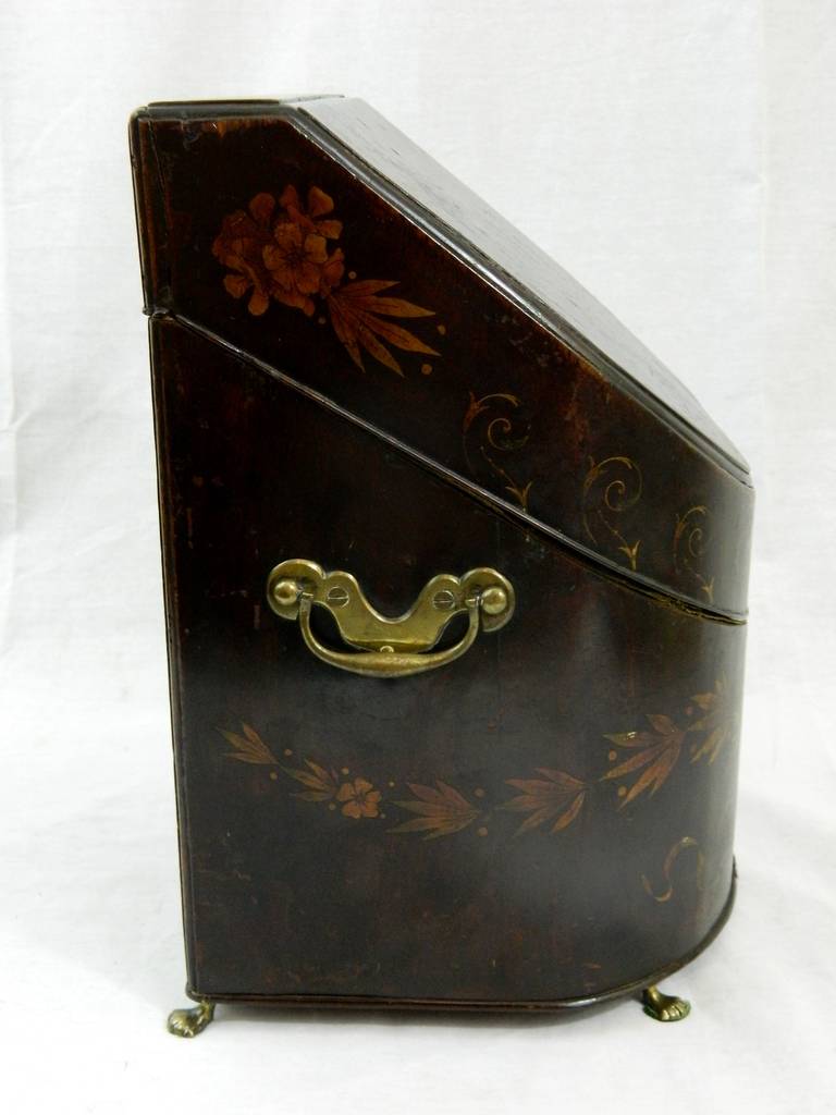 18th Century Regency Inlaid Mahogany and Satin Knife Box with Brass Handles In Good Condition In Savannah, GA