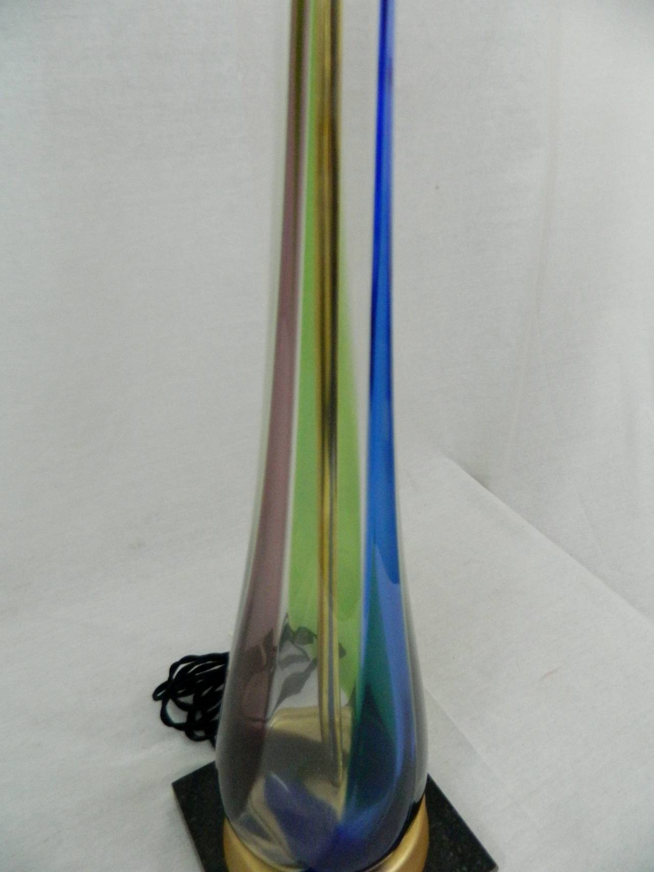 Pair of Elongated Teardrop Shaped Fluted Murano Glass Lamps, Circa 1950s In Good Condition In Savannah, GA