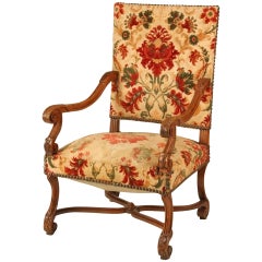 French Provincial Carved Walnut Armchair, 19th Century