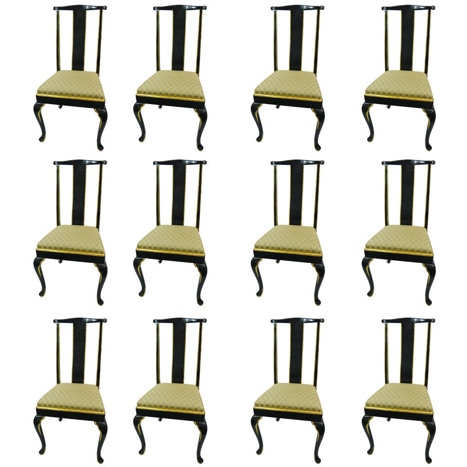 Set von zwölf italienischen Esszimmerstühlen mit Cabriole-Beinen, frühes 20. Jahrhundert