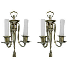 Pair of Two Arm Silver Sconces, circa 1920s 11