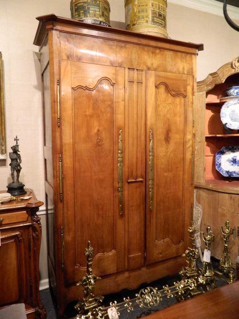 Brass French Provencial Fruitwood Armoire, circa 1820-1830