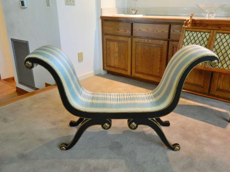 Circa 1820 Pair of American Serpentine Ebonized Window Seats or Benches and Decorated with Gilt Trim