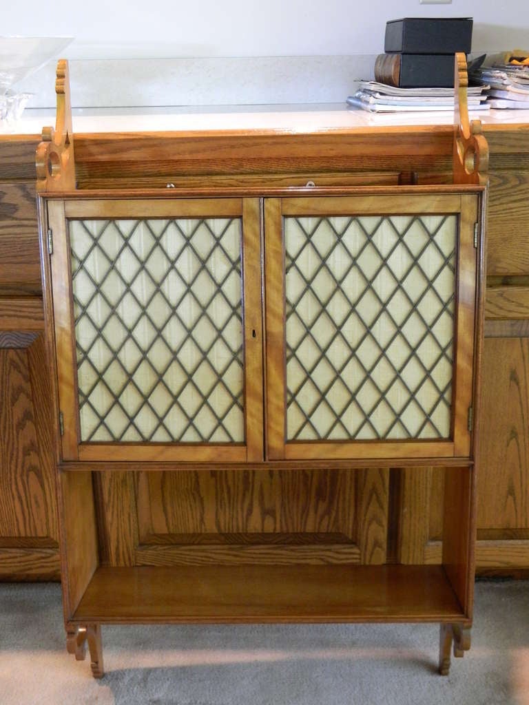 English Circa 1900 Fine Edwardian Wall Cabinet with Brass Grilled Doors