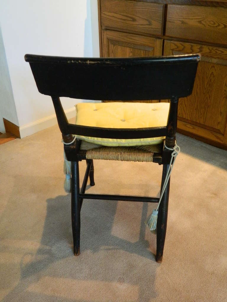 Wood 19th Century English Set of Six Black Ebonized and Hand-Painted Chairs