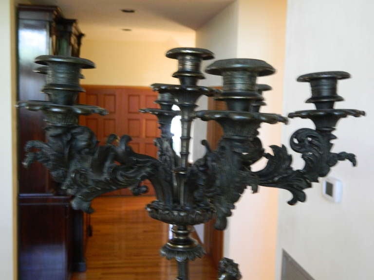 19th Century Pair of Bronze Six Candle Candelabra with Female Figures For Sale 3