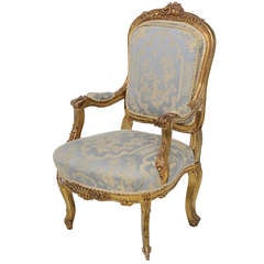 20th Century Italian Louis XV Style Carved and Gilt Wood Open Arm Chair