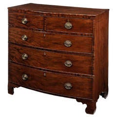 Antique Circa 1800s English Hepplewhite Figured Mahogany Bow Front Five Drawer Chest