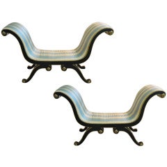 Circa 1820 Pair of American Serpentine Ebonized Window Seats or Benches