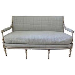 Circa 1790 Period Canape or Sofa in Gray Original Finish and Gold Leaf Accents