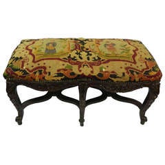 Antique 19th Century George III Needlepoint Upholstered Oak Bench