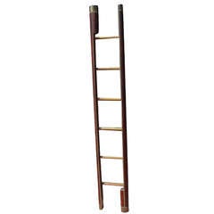 20th Century English Style Brass and Leather Mounted Folding Library Ladder