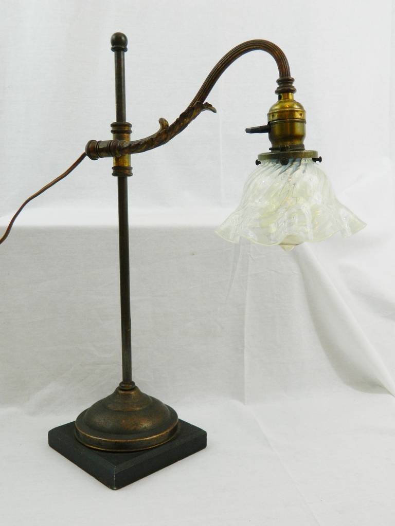 American Student Lamp with an Opalescent Shade and Attributed to Caldwell, circa 1900  For Sale