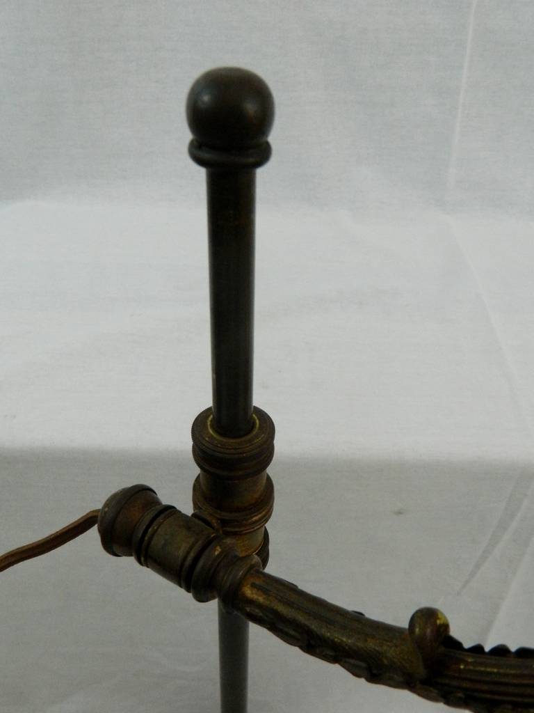 Iron Student Lamp with an Opalescent Shade and Attributed to Caldwell, circa 1900 For Sale