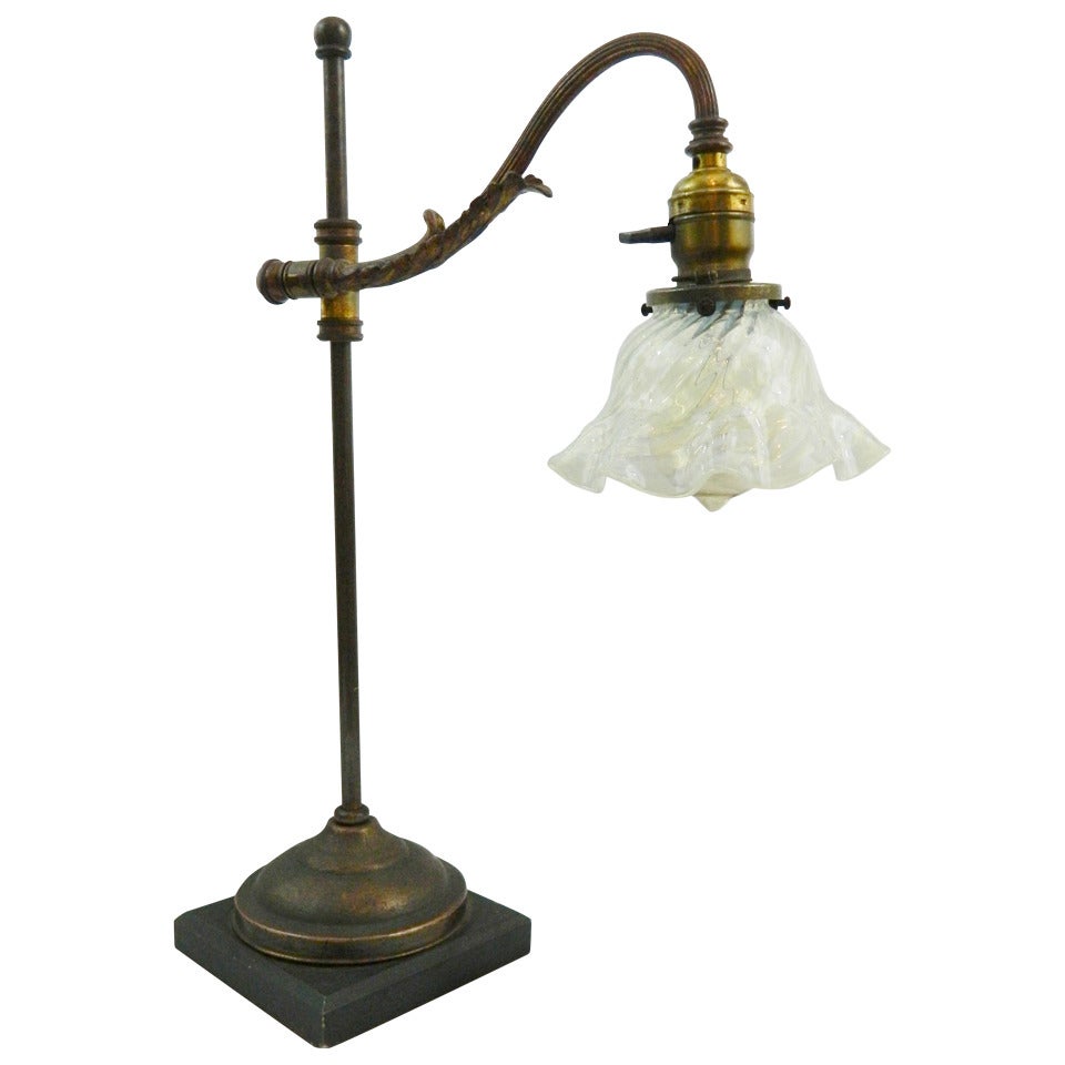 Student Lamp with an Opalescent Shade and Attributed to Caldwell, circa 1900  For Sale