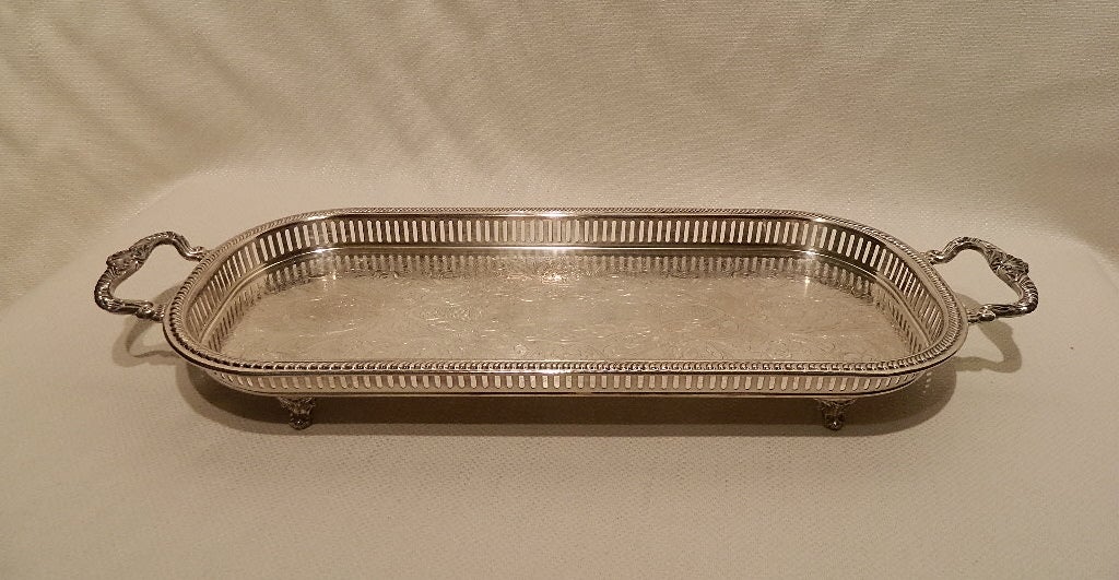 Exquisite English Footed Gallery Silver Tray