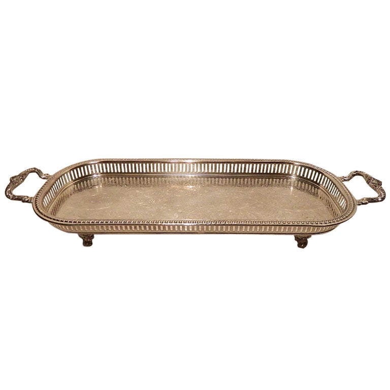 Exquisite Footed Gallery Silver Tray