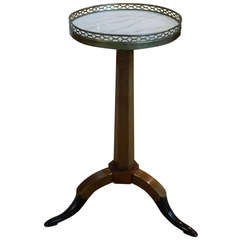 19th Century French Marble Top Walnut Candle Stand with Tripod Base