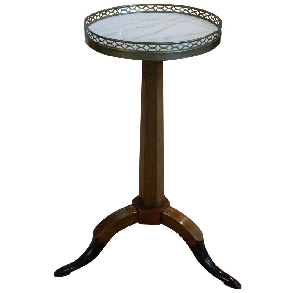 19th Century French Marble Top Walnut Candle Stand with Tripod Base