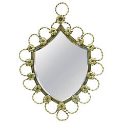 Polished Brass Shield-Shaped Mirror, 19th Century 7