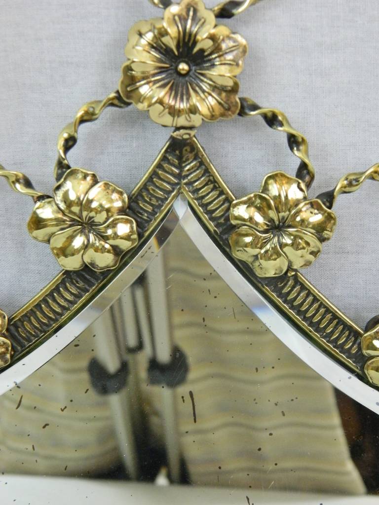 Polished Brass Shield-Shaped Mirror, 19th Century 2