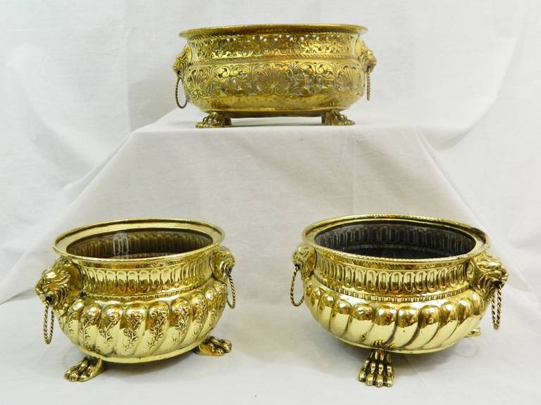 19th Century Polished Brass French Jardinieres.  Priced Individually.  Sold individually or as a pair.
Left is 6.25
