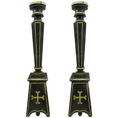 19th Century Pair of Italian Painted Wood Prickets 10