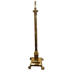 19th Century Polished Brass Telescopic Floor Lamp with Corinthian Reeded Column