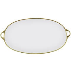 19th Century French Polished Brass and Glass Oval Tray with Handles 4