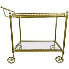 Antique French Polished Brass and Glass Drinks Cart or Trolley, circa 1920s