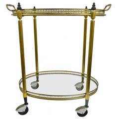French Polished Brass and Glass Drinks Cart or Trolley, circa 1920s