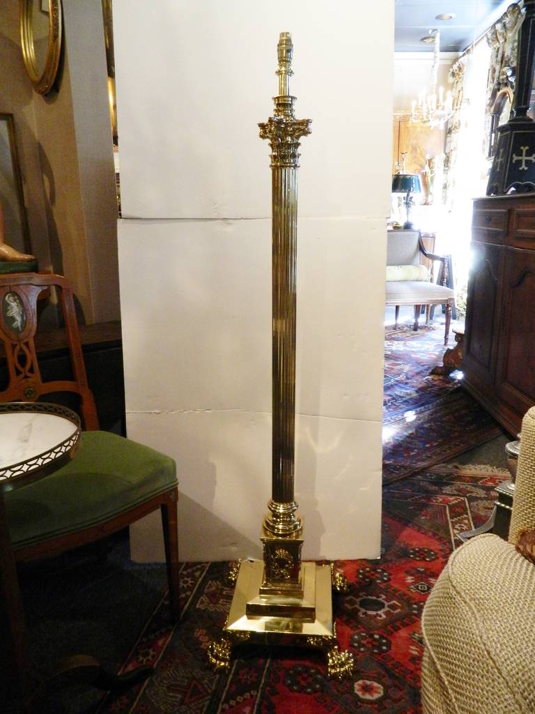 19th Century Polished Brass Telescopic Floor Lamp with Corinthian ... 19th Century Polished Brass Telescopic Floor Lamp with Corinthian ...