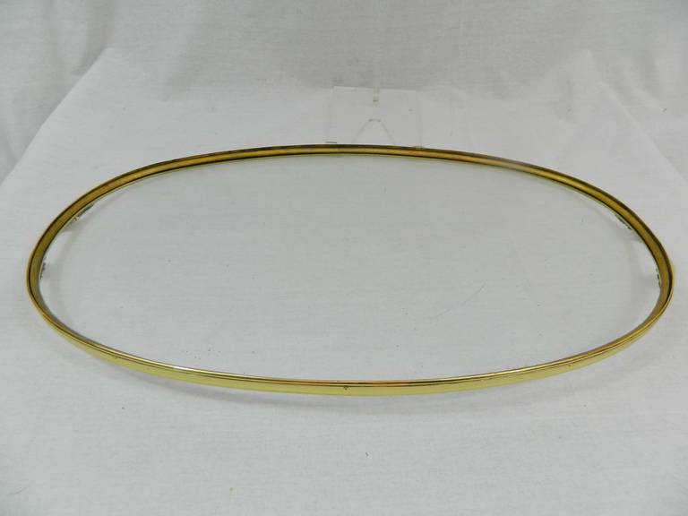19th Century French Polished Brass and Glass Oval Tray with Handles For Sale 3
