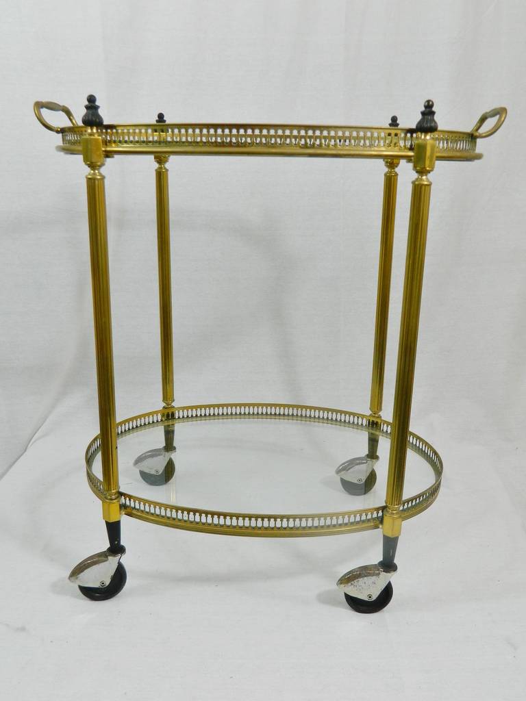 French Polished Brass and Glass Drinks Cart or Trolley, circa 1920s In Excellent Condition In Savannah, GA