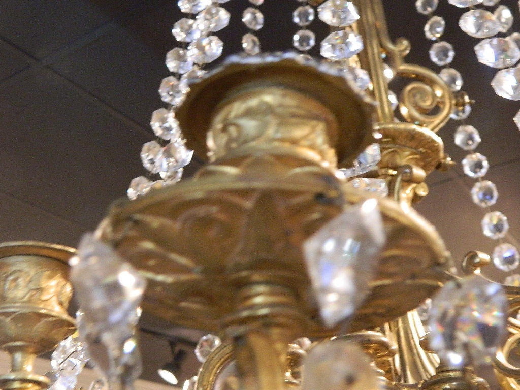French Bronze Dore Eighteen Candle Chandelier with Crystals, 19th Century 5