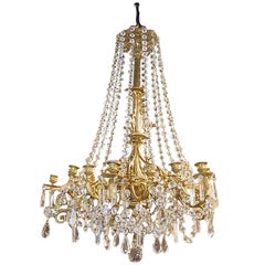 French Bronze Dore Eighteen Candle Chandelier with Crystals, 19th Century Antique French Bronze Dore Eighteen Candle Chandelier with Crystals, 19th Century