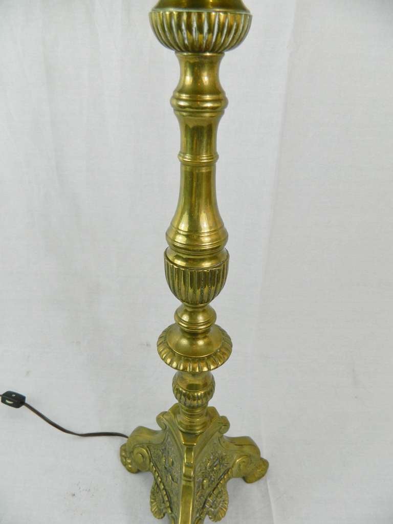 Pair of 19th Century Brass Extra Tall Candlestick Lamps 3