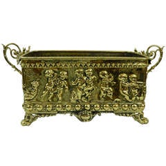 19th Century French Brass Jardiniere Adorned with Cherubs