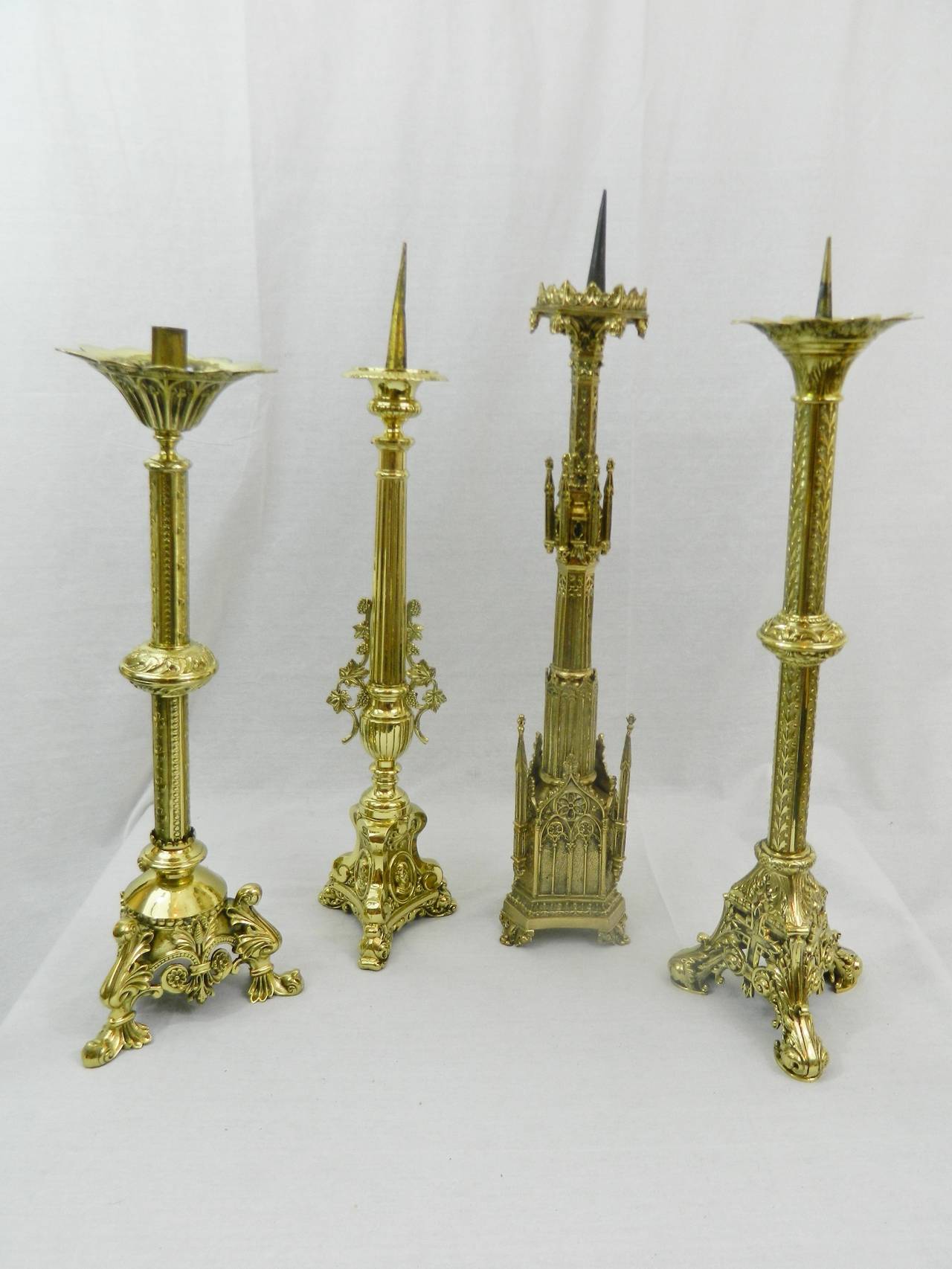 French 19th Century Polished Brass Decorative Prickets or Candlesticks