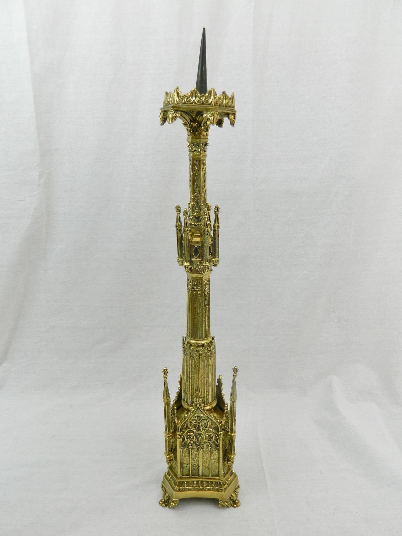 19th Century Polished Brass Decorative Prickets or Candlesticks In Good Condition In Savannah, GA