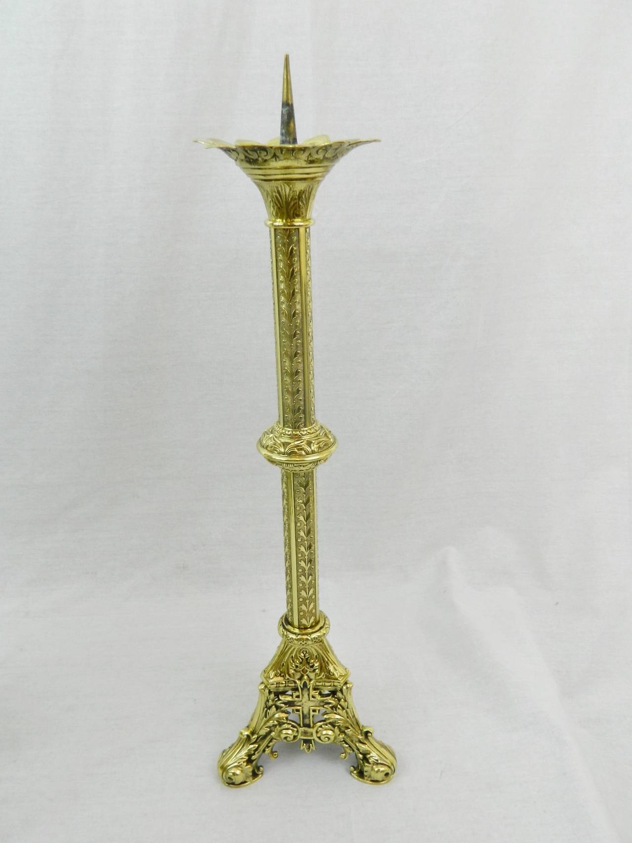 19th Century Polished Brass Decorative Prickets or Candlesticks 2